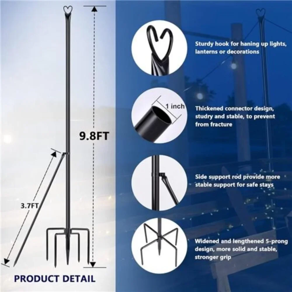 String Light Pole Steel Poles for Outdoor String Lights Hanging, 2‎ Pack